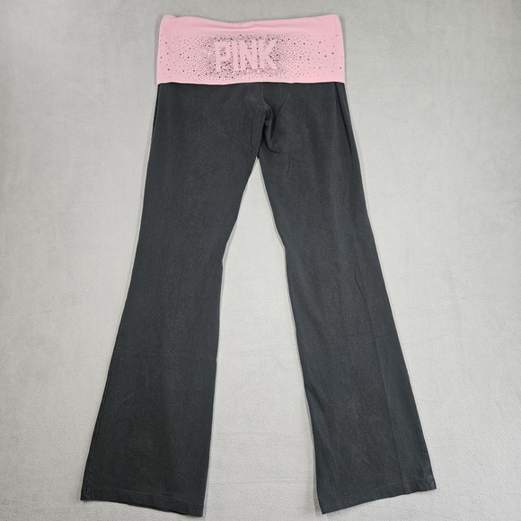 Victoria's Secret Pants - Y2K Victoria's Secret Pink Fold Over Yoga Pants Medium Bling Flare Sequin